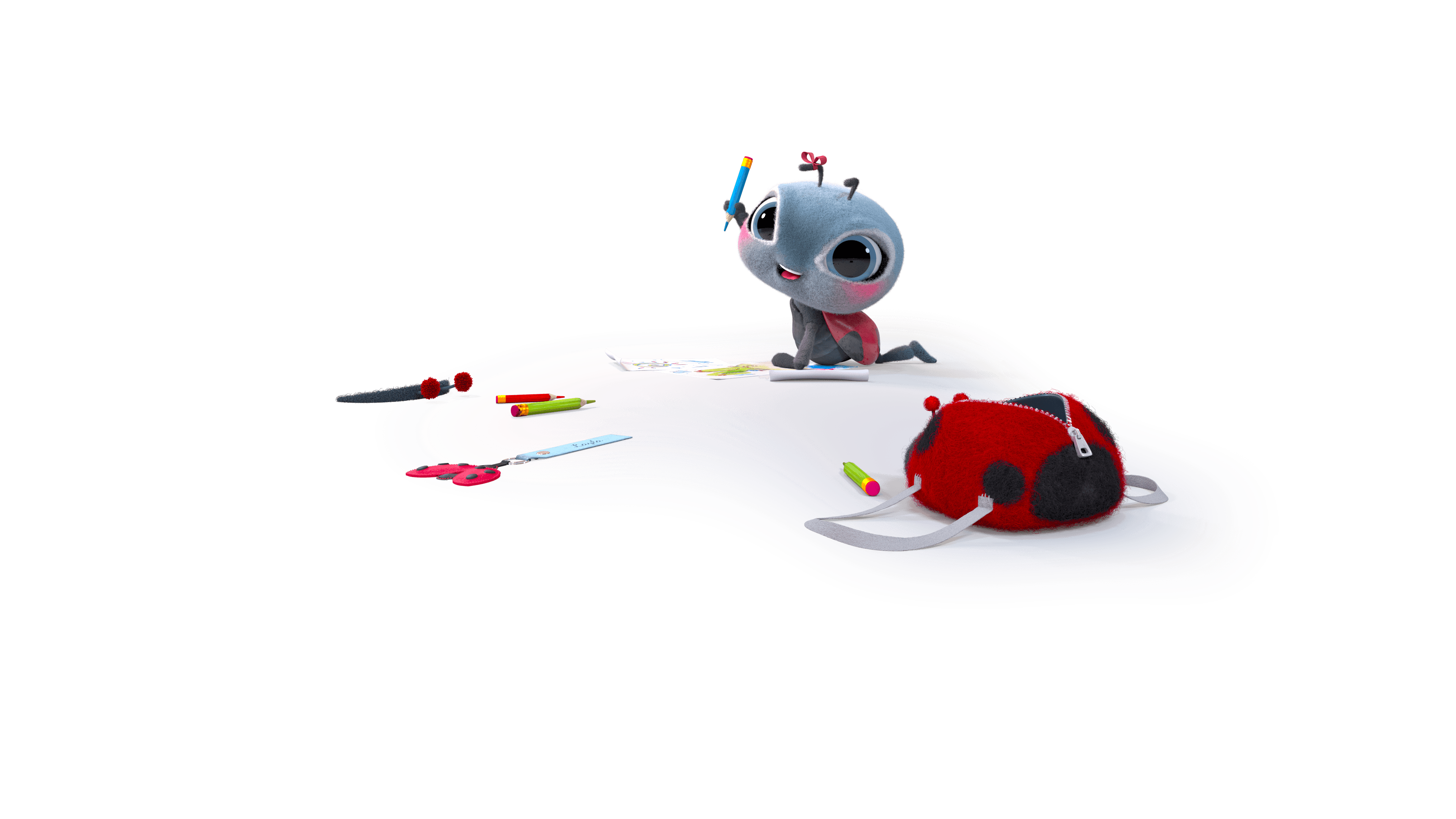 Laya Bug holding up a pencil